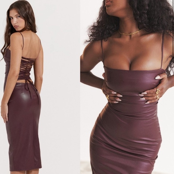 House of CB Jalena Dress Merlot Purple Faux Leather Max XL - Picture 2 of 13